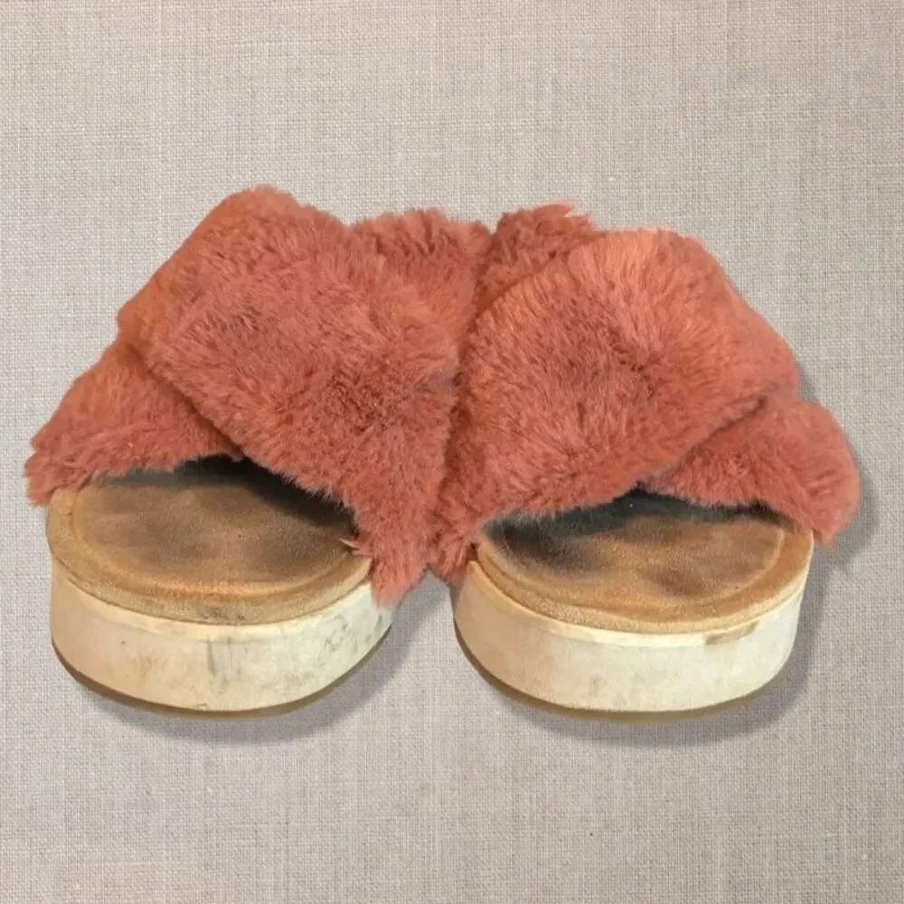 Koolaburra by UGG Roubie Fuzz Platform Slide Sandals Pink Faux Fur US 8